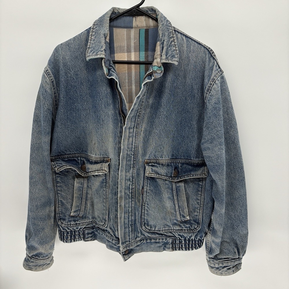 Vintage 90s Levis Denim Chore Jacket Flannel Lined A-2 Bomber Retro Zip‎ Faded M